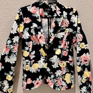 Women’s Guess Black and Pink Floral Blazer Jacket Size SP